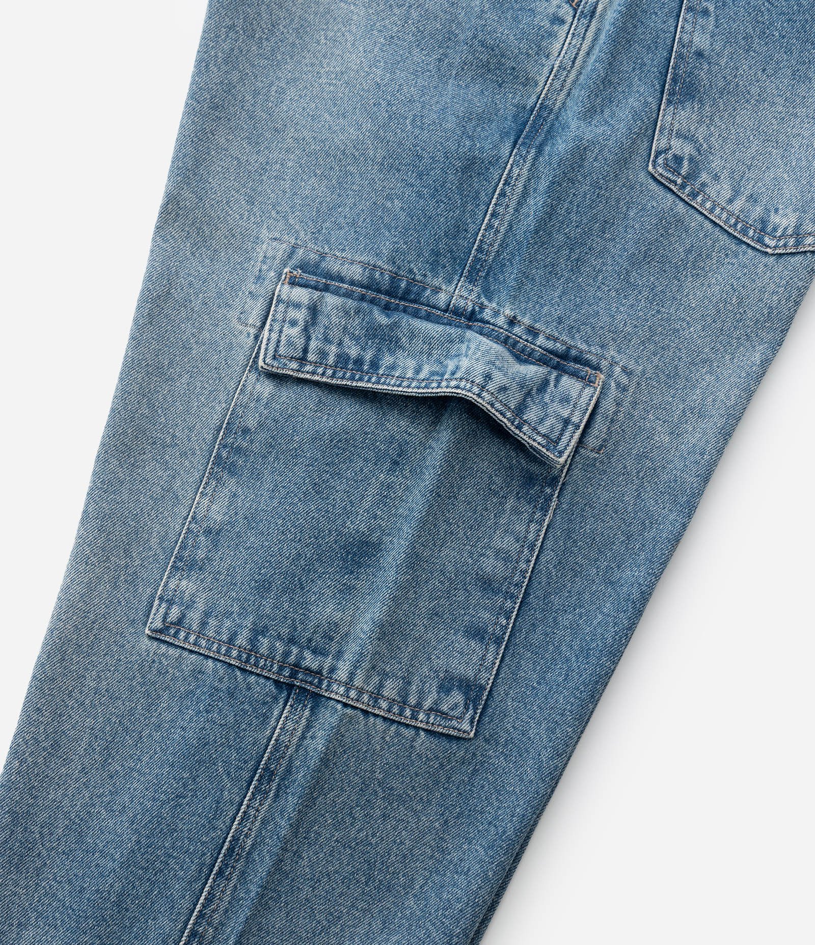 Calça Baggy Cargo em Jeans com Corrente Removível Azul 7