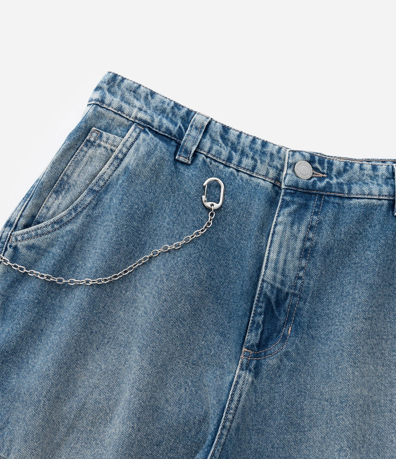 Calça Baggy Cargo em Jeans com Corrente Removível Azul 8