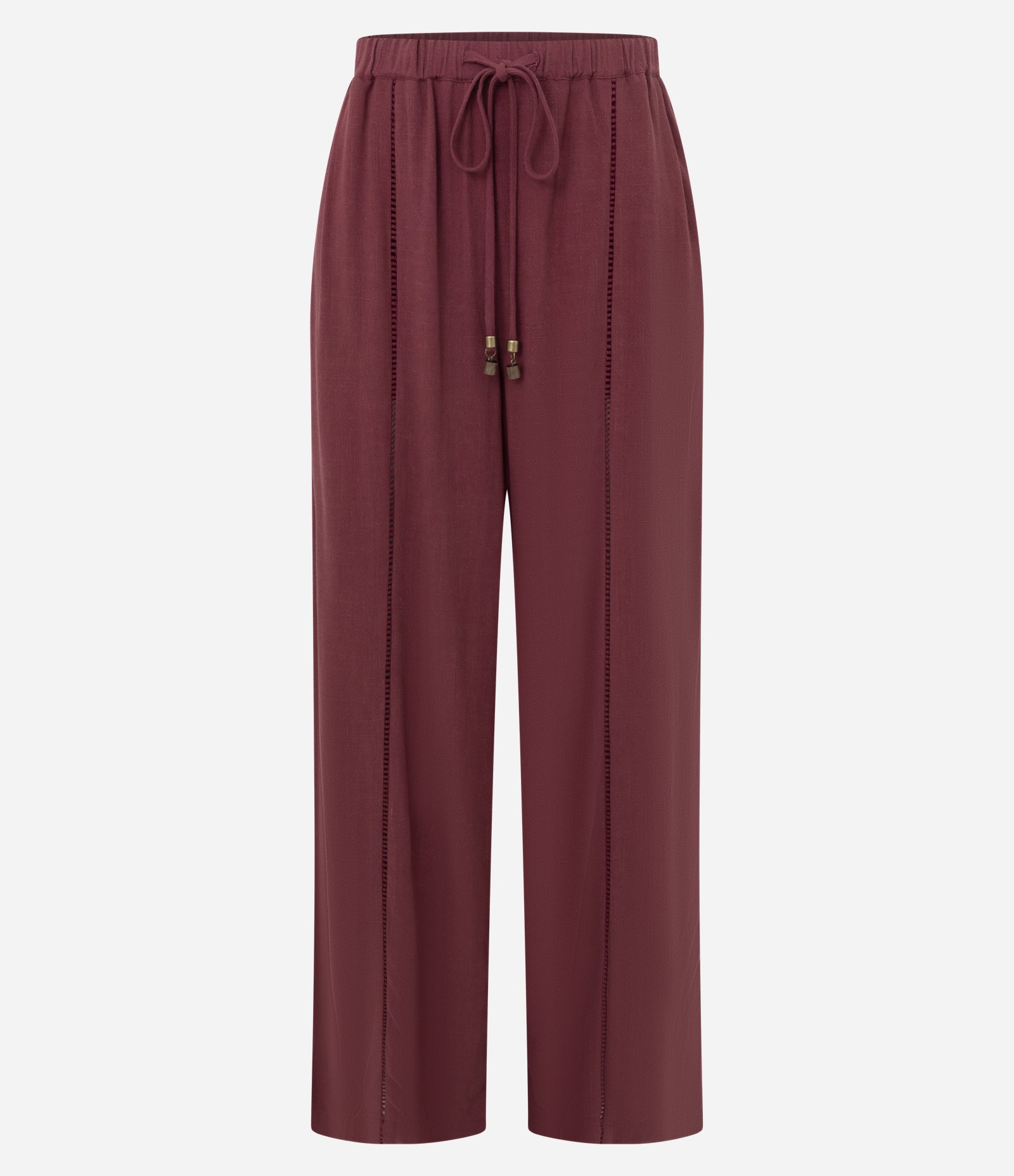 Calça Wide Leg em Viscolinho com Amarração na Cintura Vinho 5