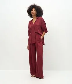 Calça Wide Leg em Viscolinho com Amarração na Cintura