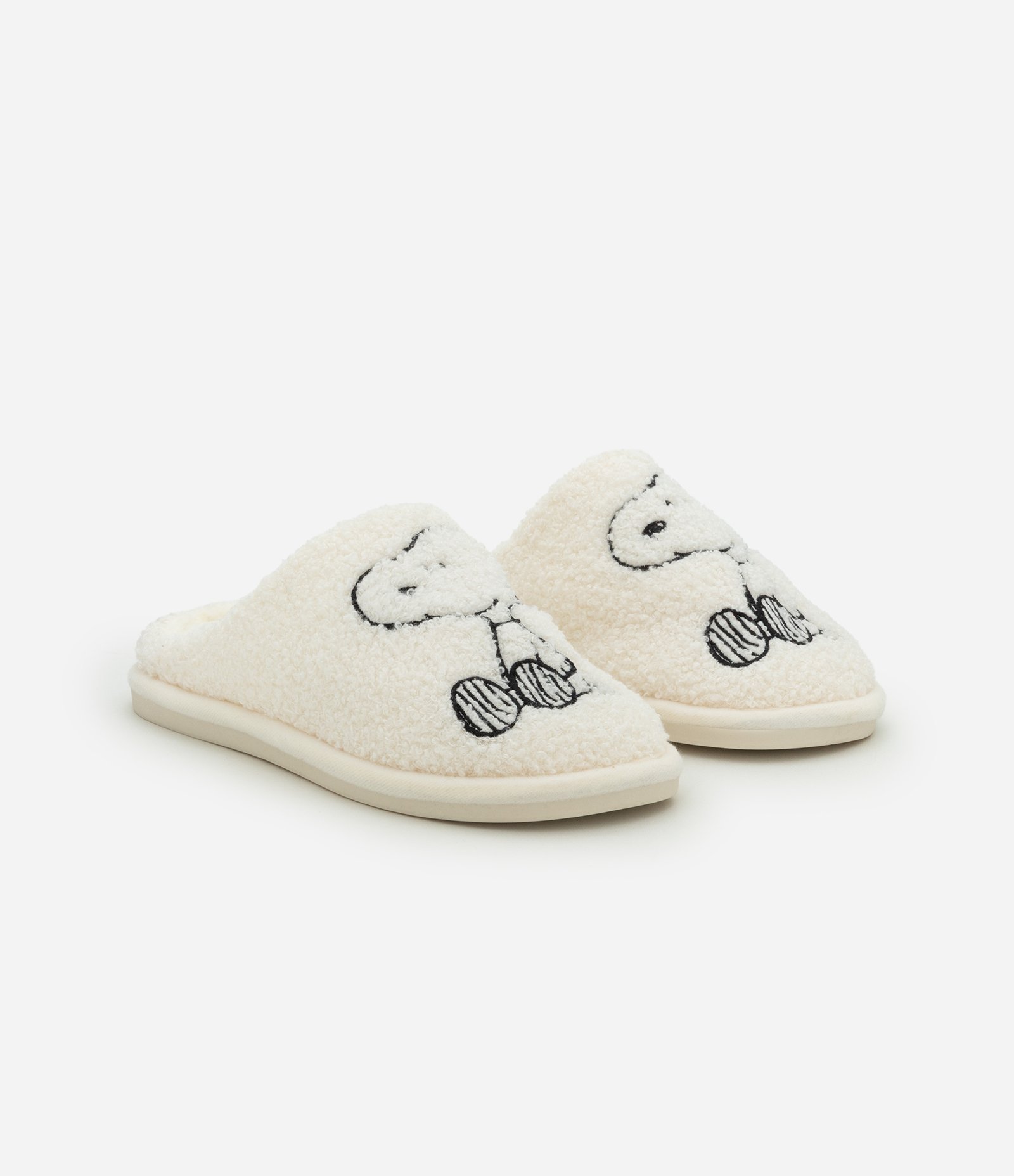 Pantufa Aberta Snoopy Felpuda Off White 1