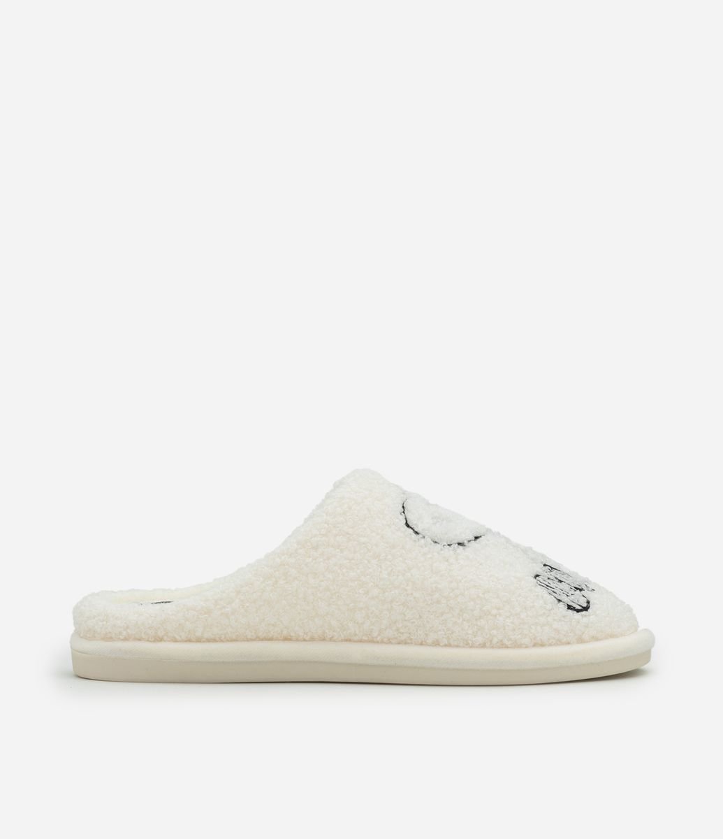 Pantufa Aberta Snoopy Felpuda Off White