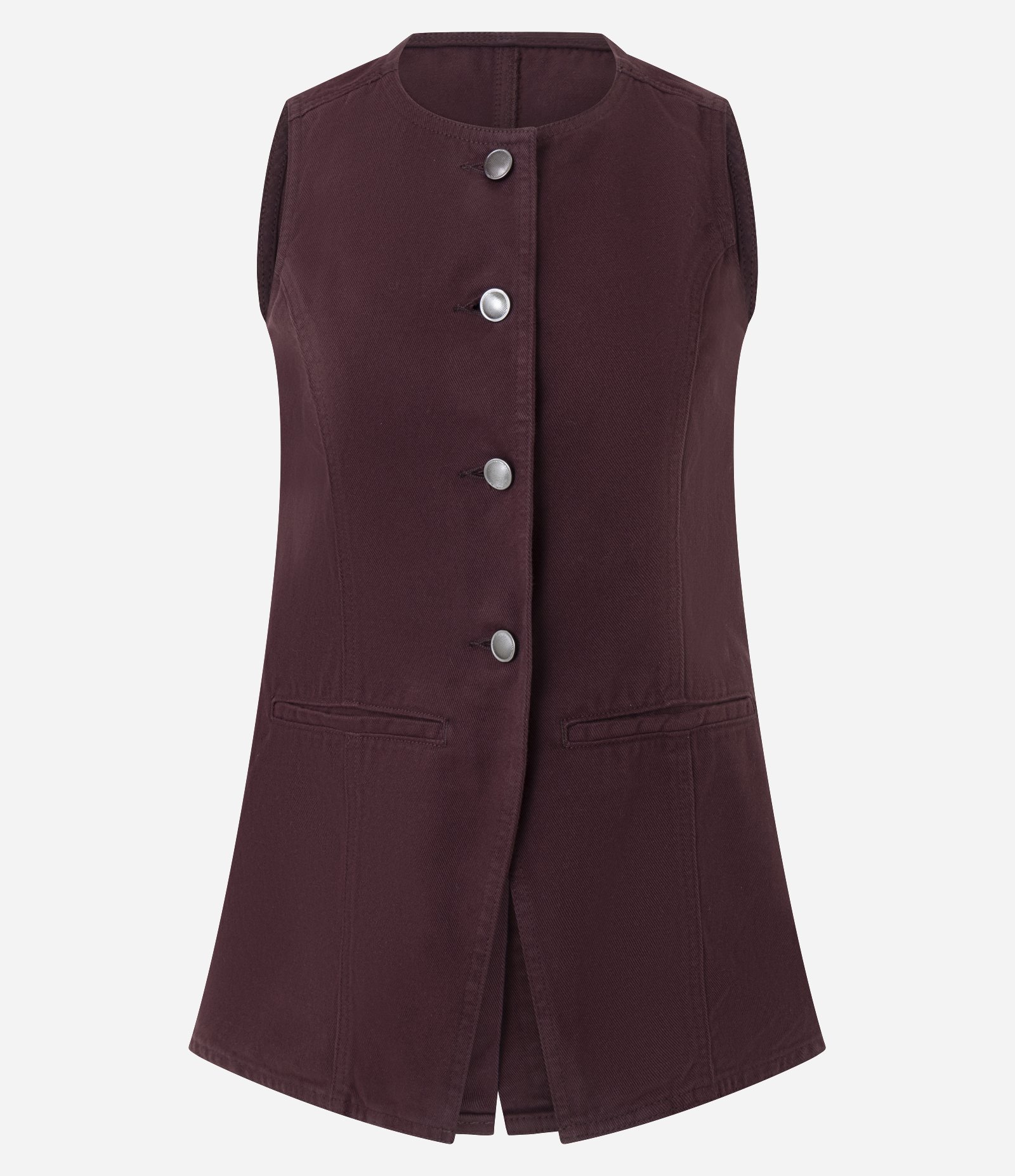 Colete Alongado em Sarja com Detalhes Contrastantes Bordô 5
