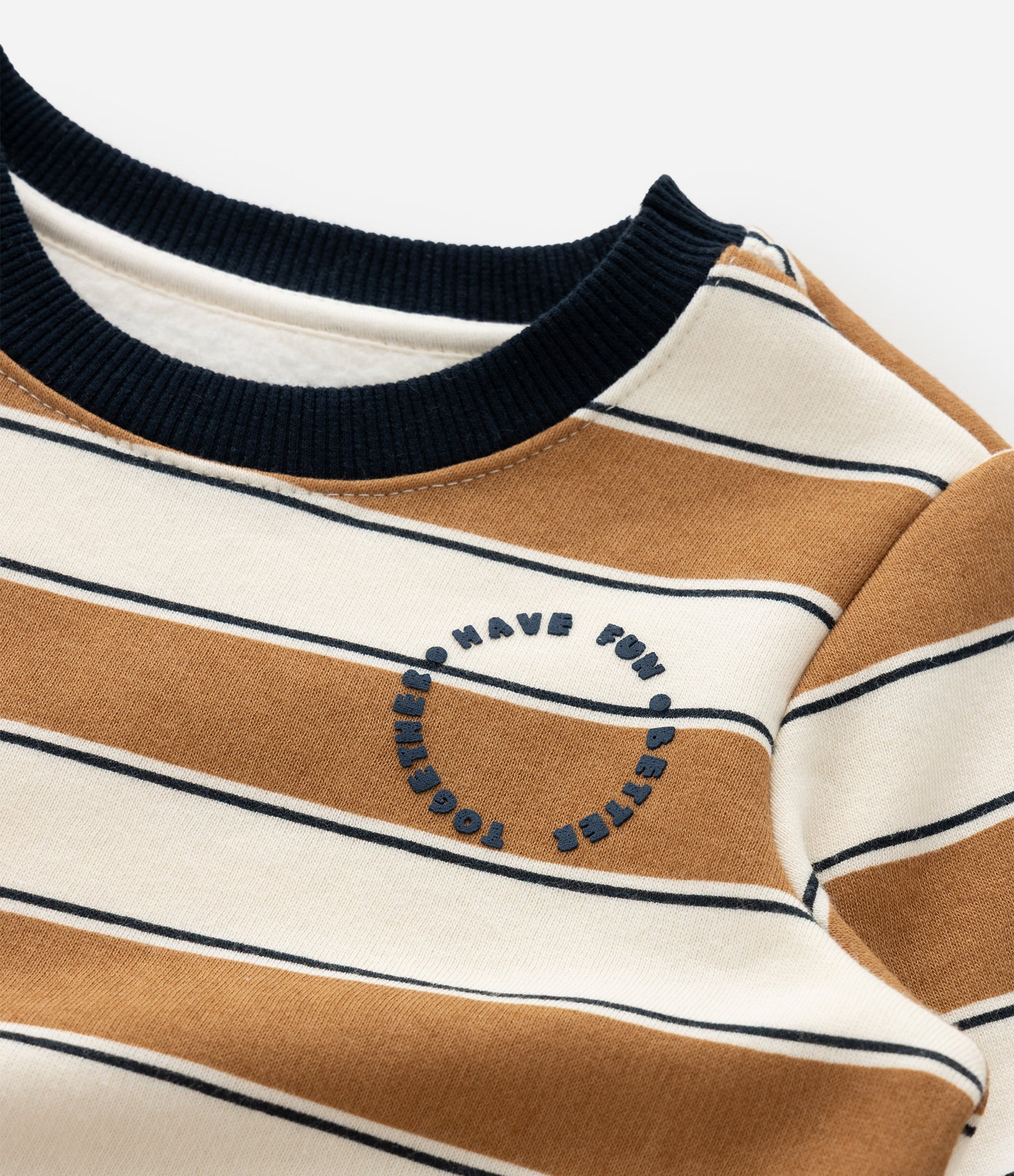 Conjunto Infantil em Moletom com Listras e Felpa Interna – Tam 1 a 6 Anos Caramelo/Azul Marinho 13