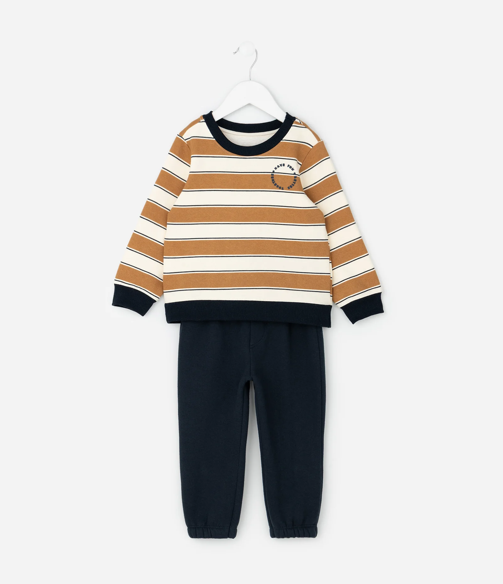 Conjunto Infantil em Moletom com Listras e Felpa Interna – Tam 1 a 6 Anos Caramelo/Azul Marinho 2