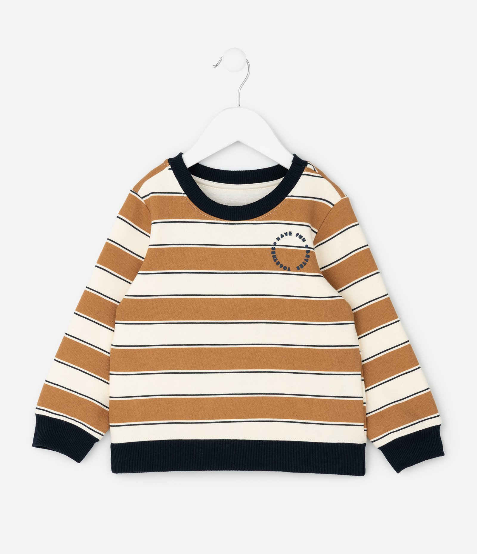 Conjunto Infantil em Moletom com Listras e Felpa Interna – Tam 1 a 6 Anos Caramelo/Azul Marinho 3