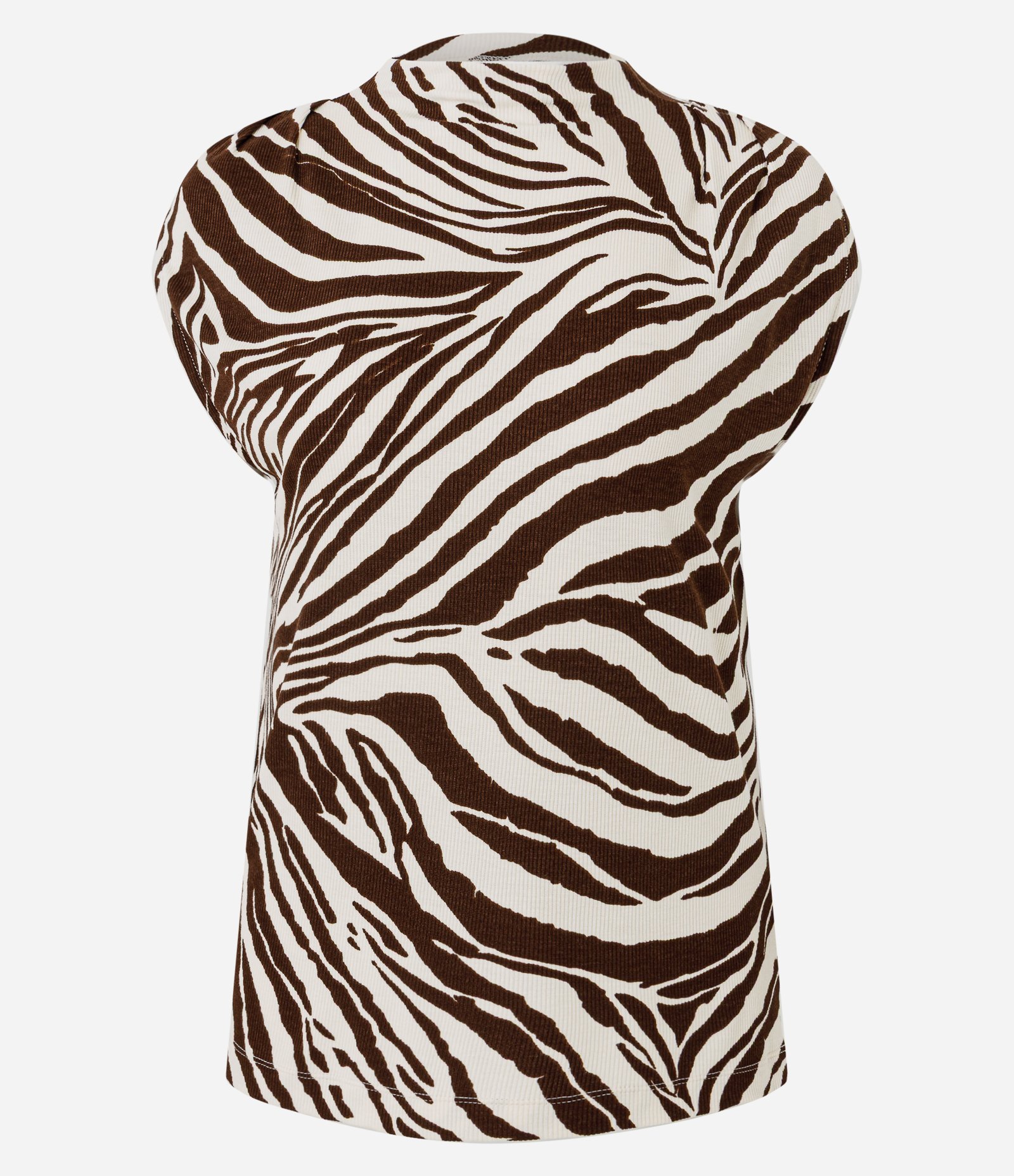 Blusa Sem Manga com Franzido no Ombro e Estampa de Zebra Bege/Marrom 5