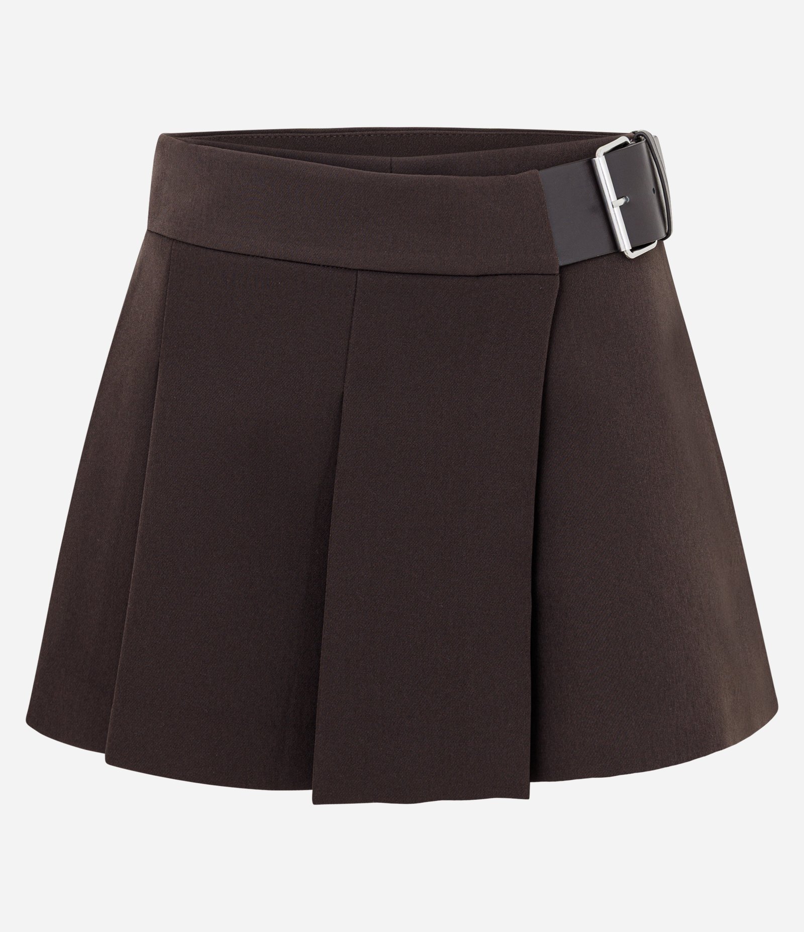 Short Saia Alfaiatado com Plissado Frontal e Cinto Lateral Marrom 5