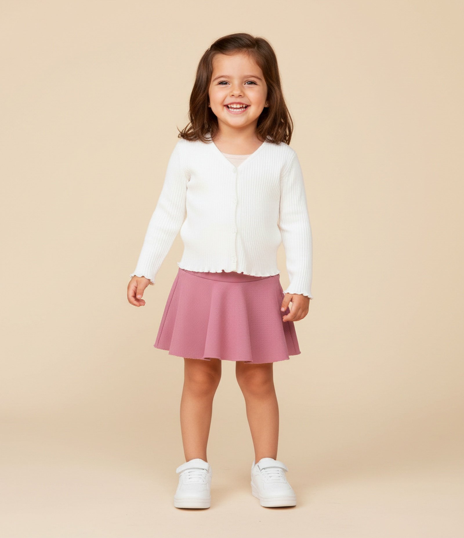 Saia Infantil Canelada com Short Interno - Tam 1 a 6 anos Rosa 1