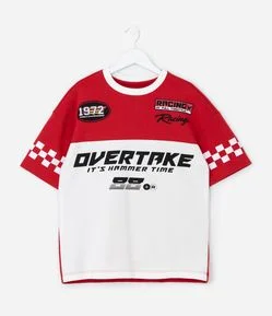 Camiseta Infantil Oversized com Lettering Racer – Tam 5 a 14 Anos