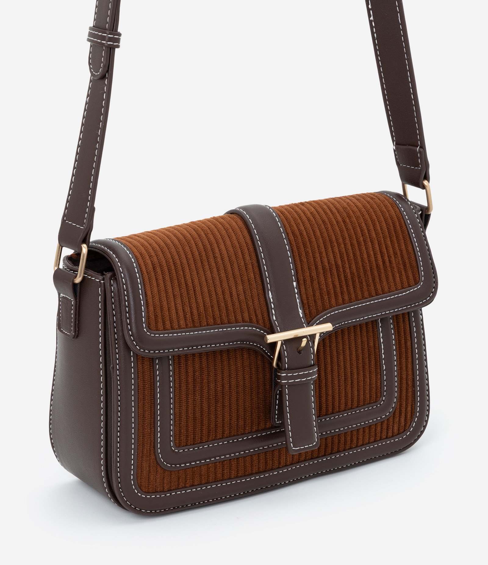 Bolsa Transversal Média em Suede com Alça Regulável Marrom 2