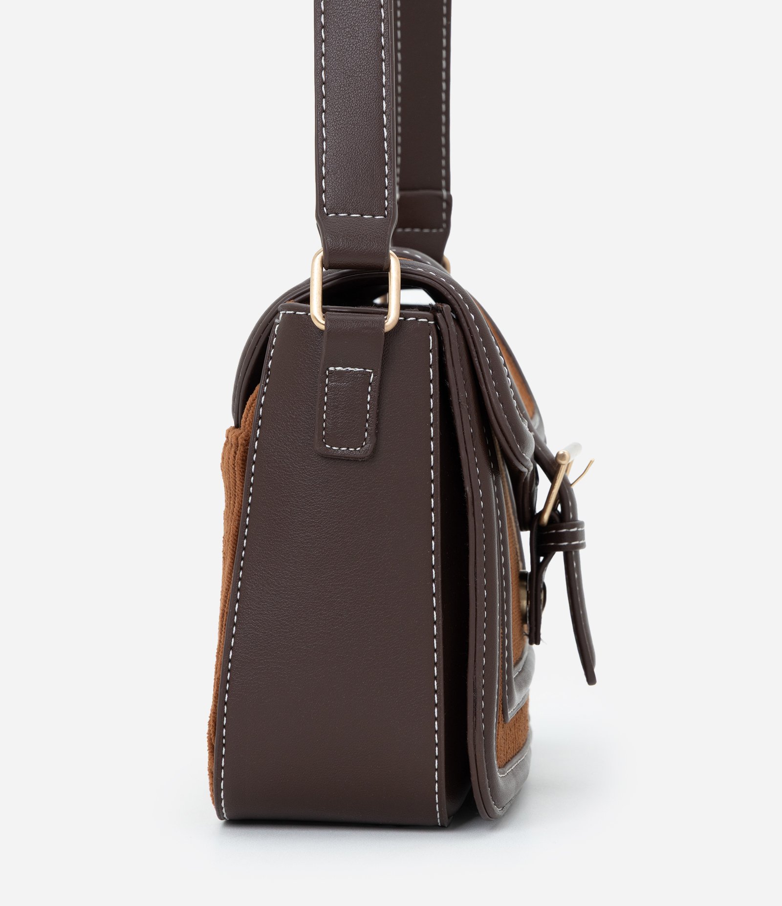 Bolsa Transversal Média em Suede com Alça Regulável Marrom 3