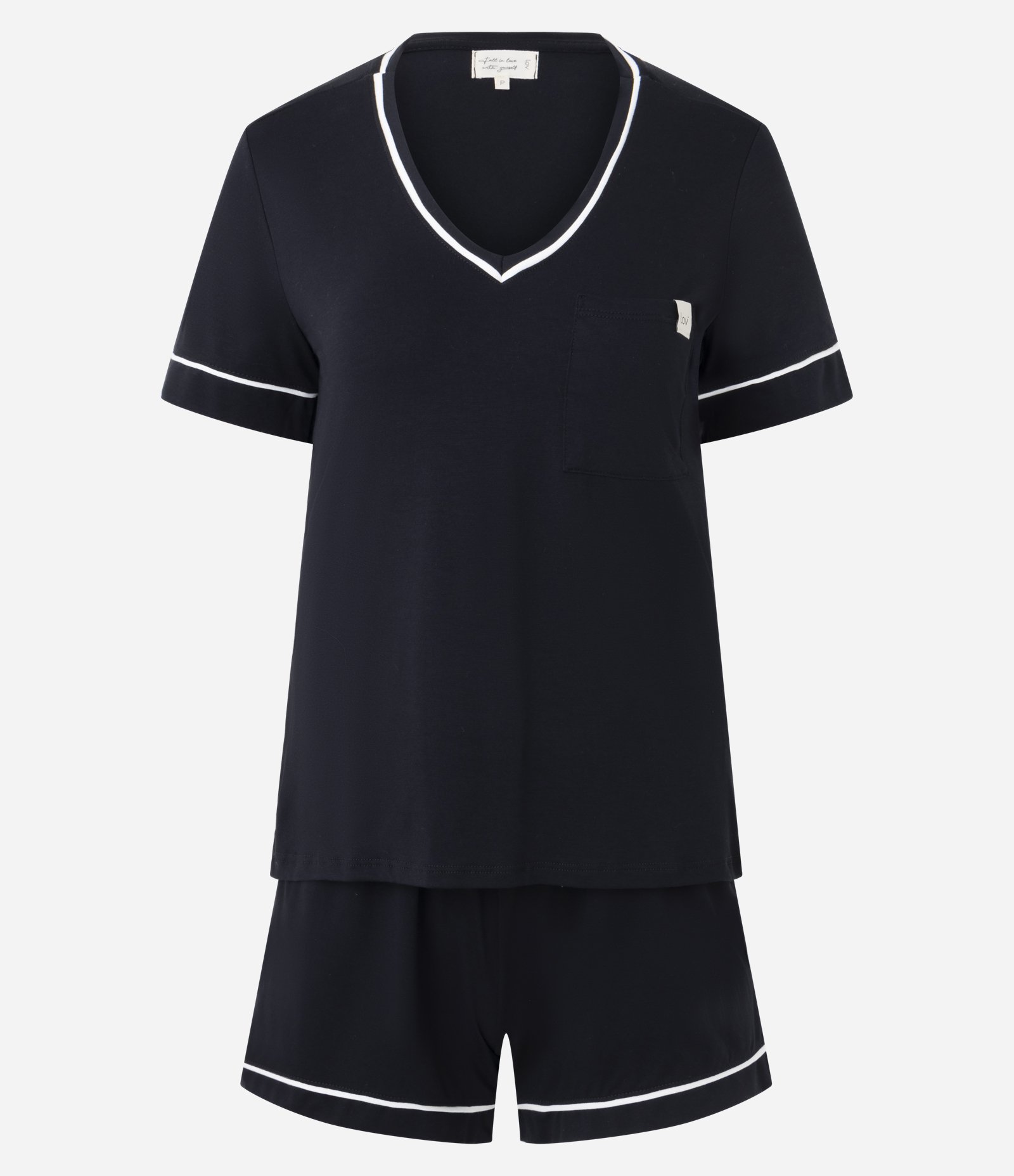 Pijama Curto em Viscose com Viés Contrastantes Preto 1