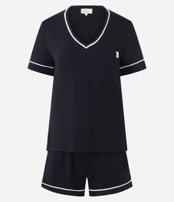 Pijama Curto em Viscose com Viés Contrastantes