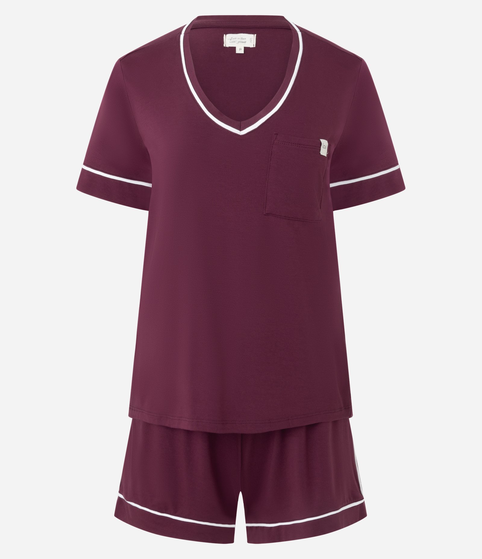 Pijama Curto em Viscose com Viés Contrastantes Vermelho 4