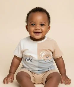 Conjunto Infantil com Camiseta Interativa e Bermuda – Tam 0 a 18 Meses