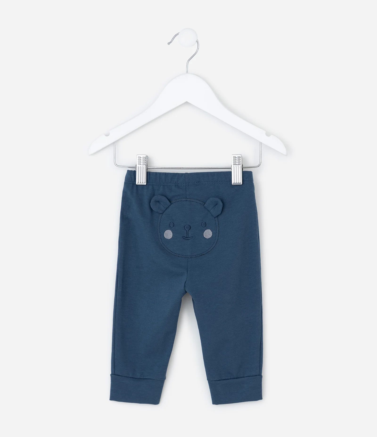 Calça Infantil com Bordado de Ursinho no Bumbum – Tam RN a 18 Meses Azul Marinho 3