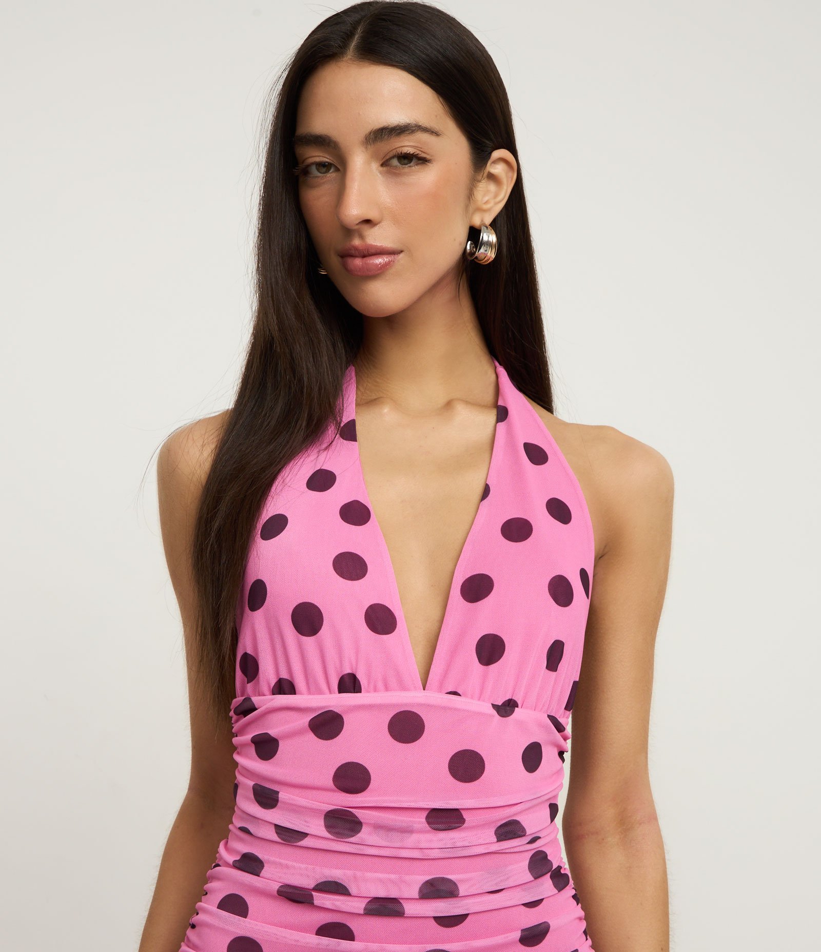 Vestido Evasê Longo Estampado em Tule e Franzido Rosa 4