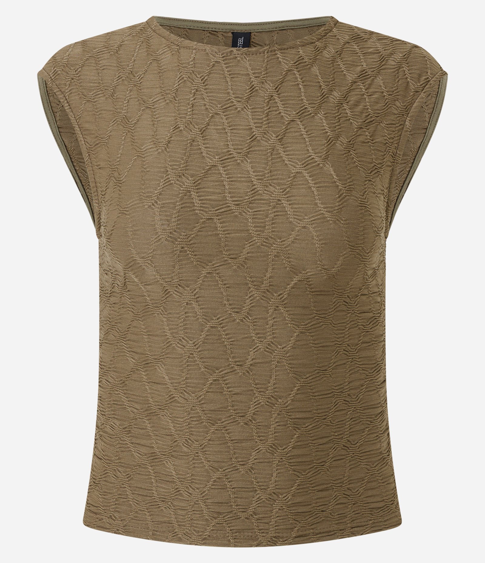 Blusa Sem Manga em Malha Texturizada com Costas Abertas Verde Musgo 1