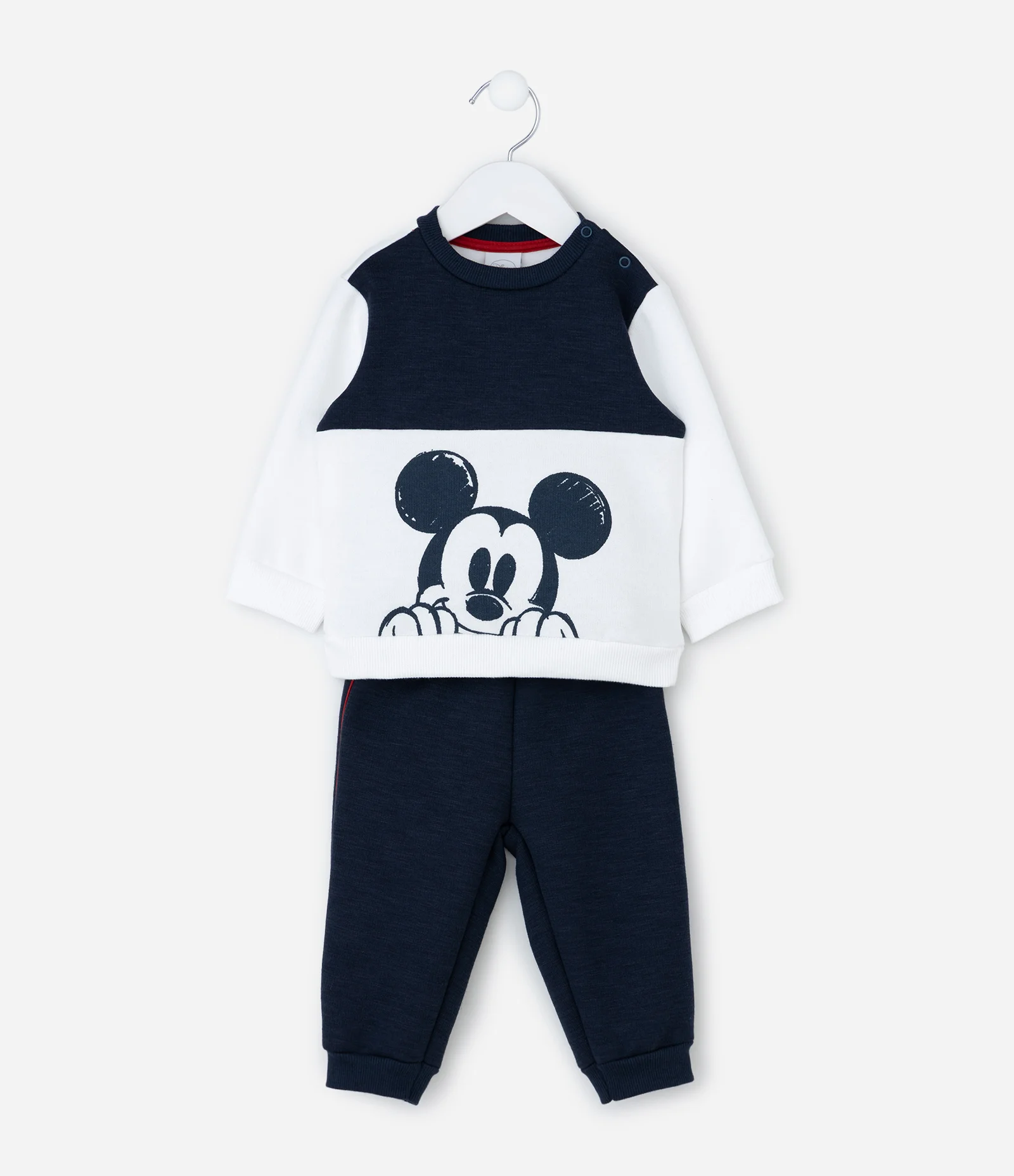 Conjunto Infantil Casaco e Calça com Estampa Mickey Mouse – Tam 0 a 18 Meses Branco/Azul Marinho 1