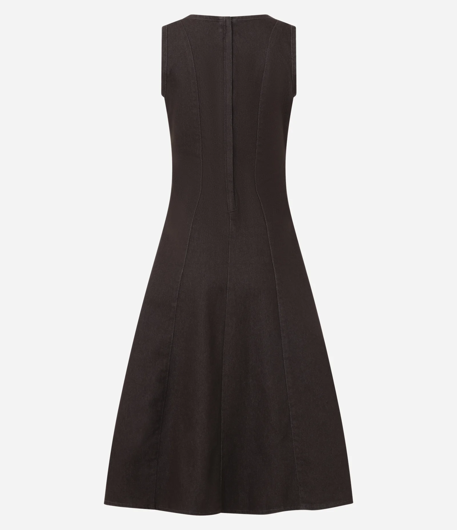 Vestido Midi em Jeans com Recortes e Gola Redonda Marrom 2