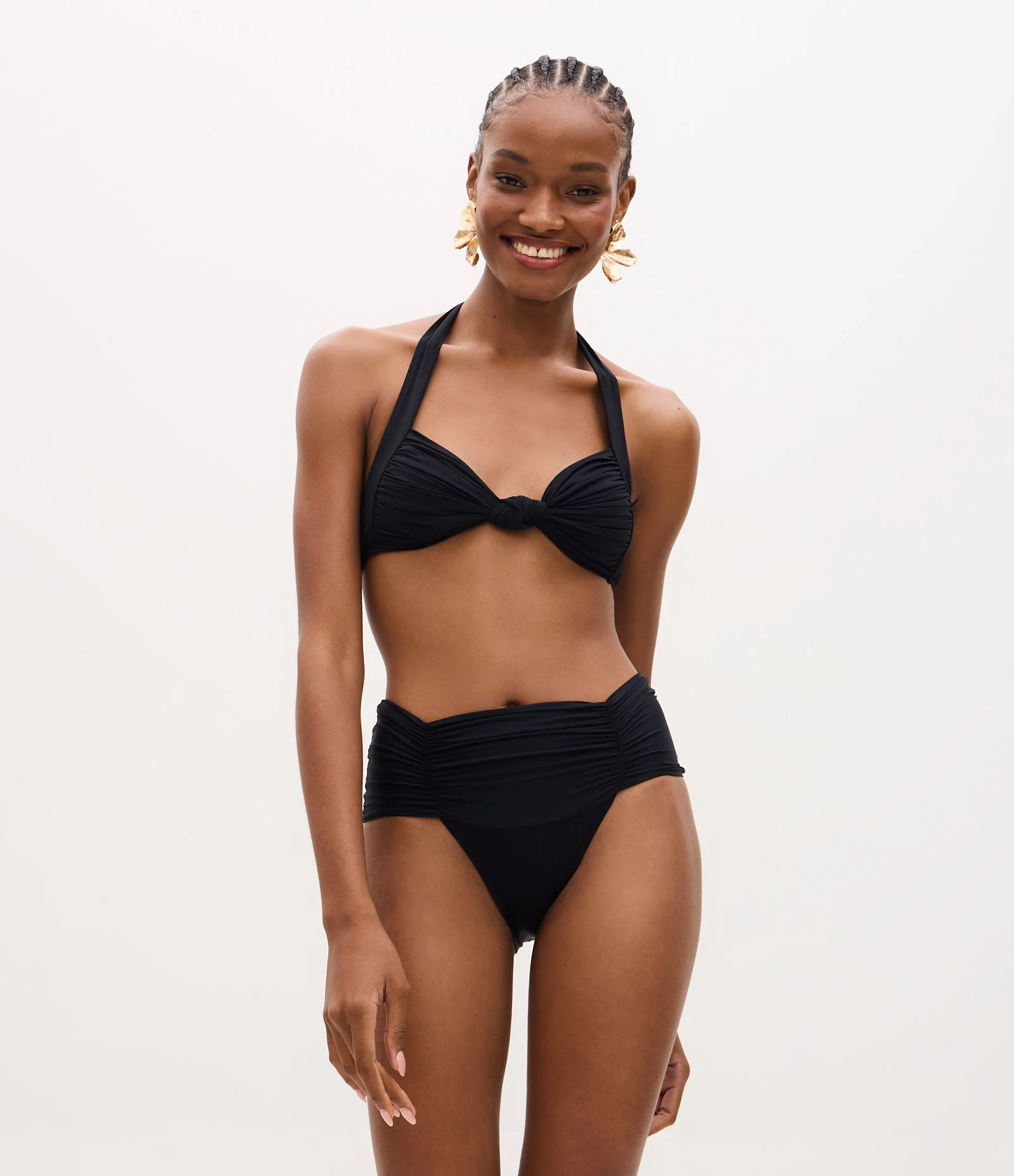 Biquini Top em Microfibra com Amarração e Drapeado Preto 2