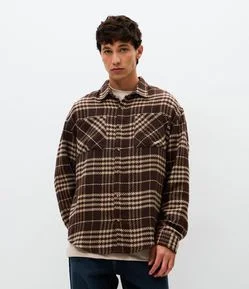 Camisa Over em Xadrez com Manga Longa