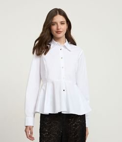 Camisa em Tricoline com Gola Colarinho e Detalhe Peplum