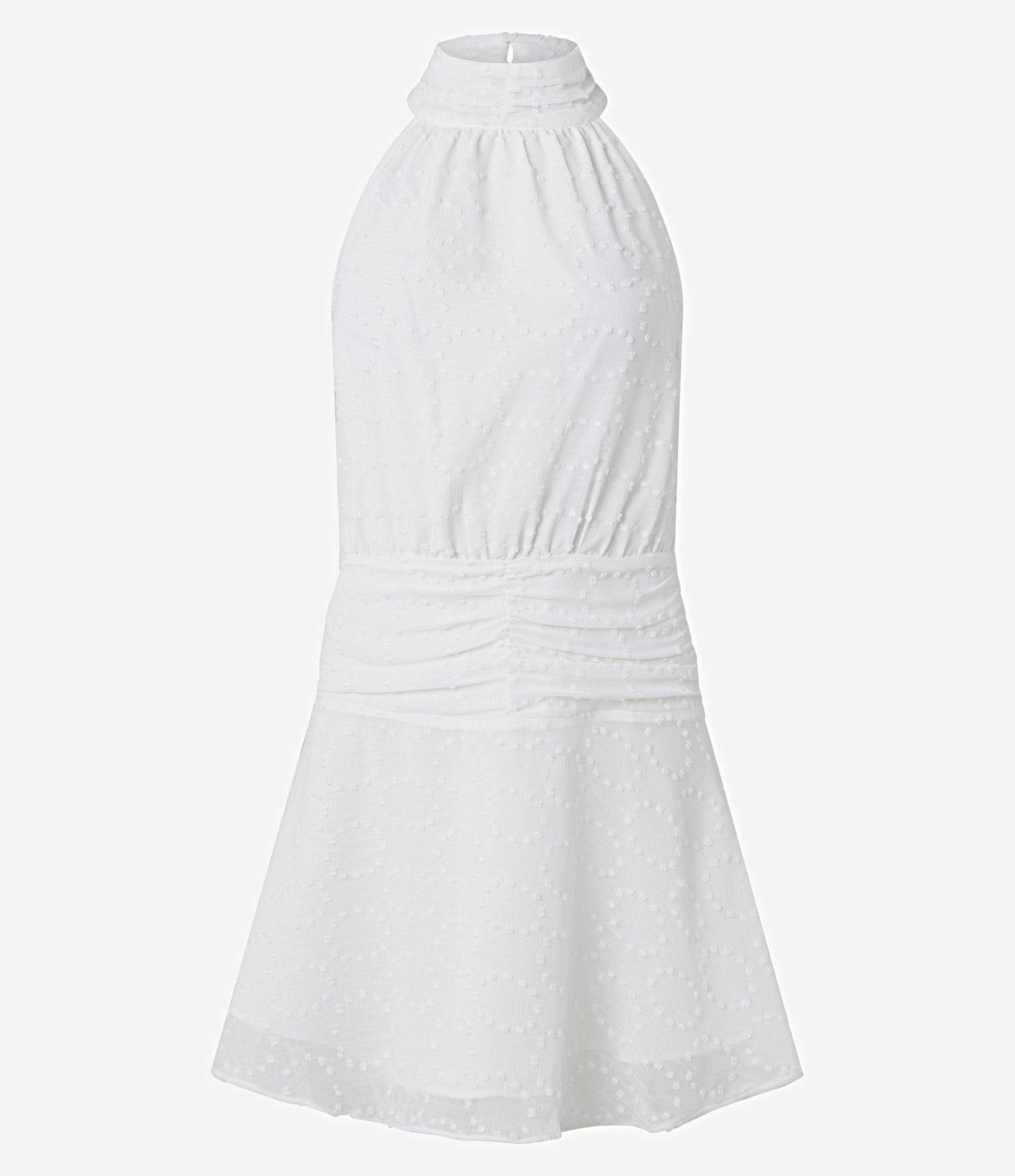 Vestido Evasê em Chiffon com Gola Halter e Texturizado Branco 1