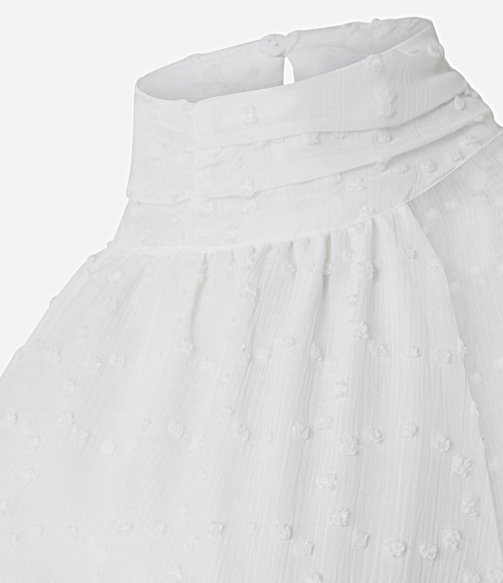 Vestido Evasê em Chiffon com Gola Halter e Texturizado Branco 3