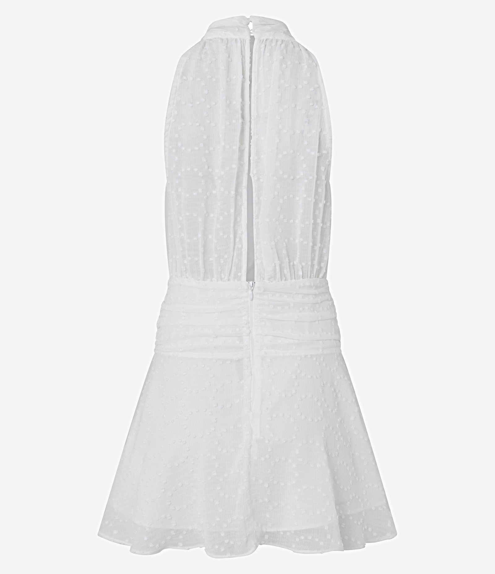Vestido Evasê em Chiffon com Gola Halter e Texturizado Branco 4