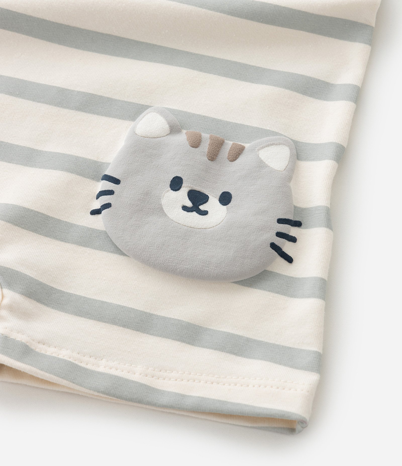 Macaquinho Infantil em Cotton com Listras e Gatinhos - Tam 0 a 18 meses Bege 8