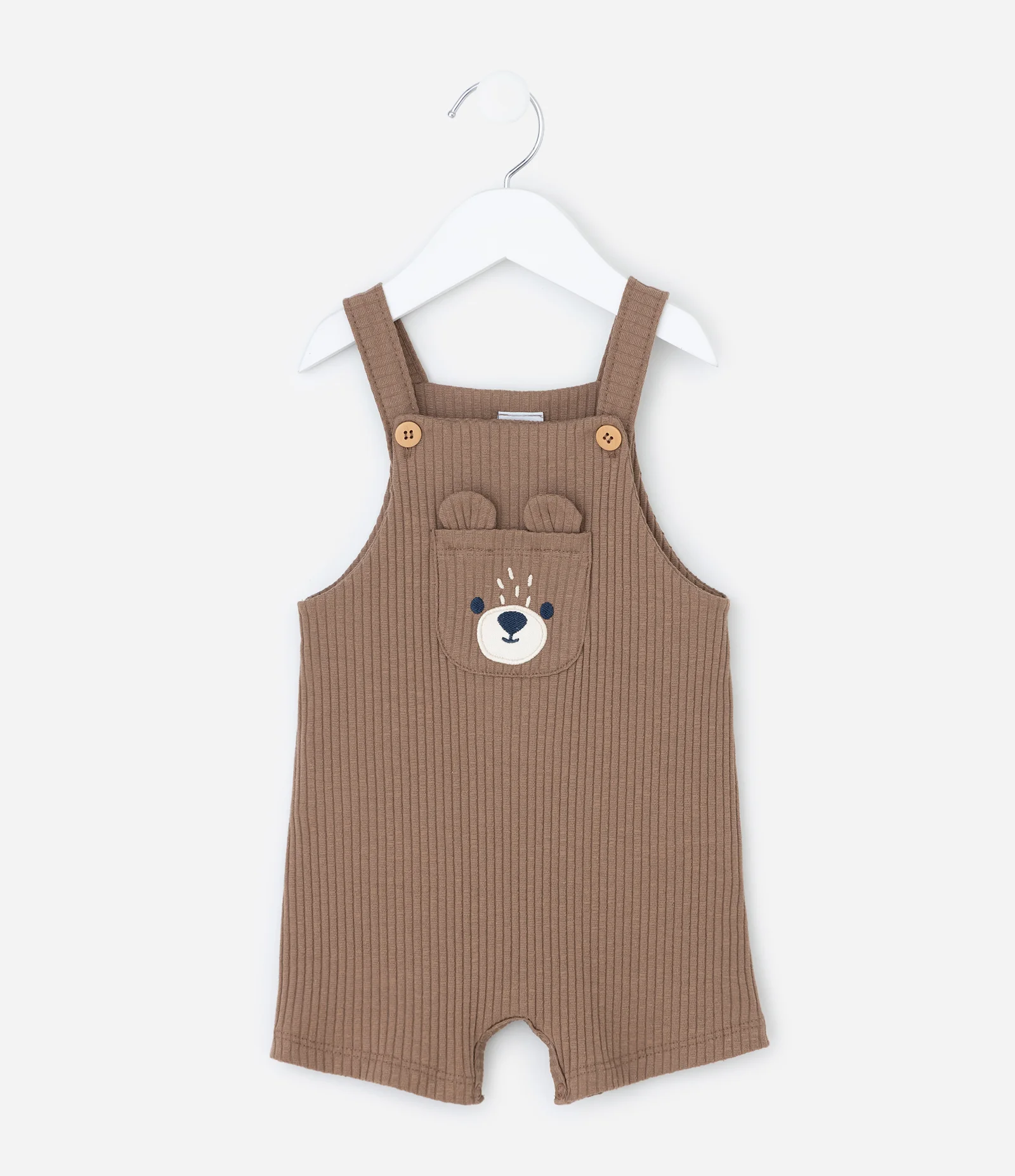 Conjunto Infantil Body e Jardineira com Bordado de Urso – Tam 0 a 18 Meses Marrom/Branco 5