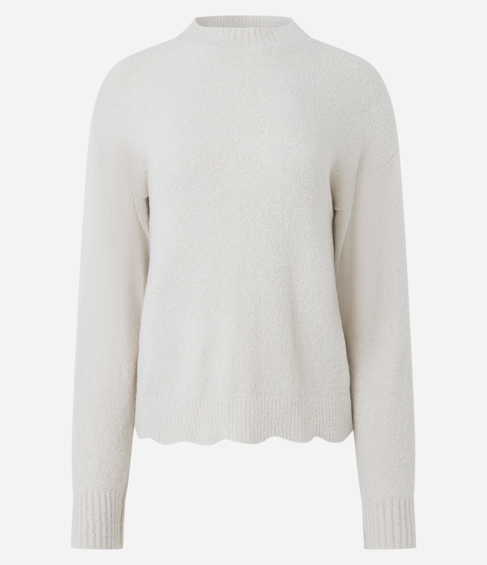 Blusão em Tricô Mousse Liso com Barra Ondulada Branco 1