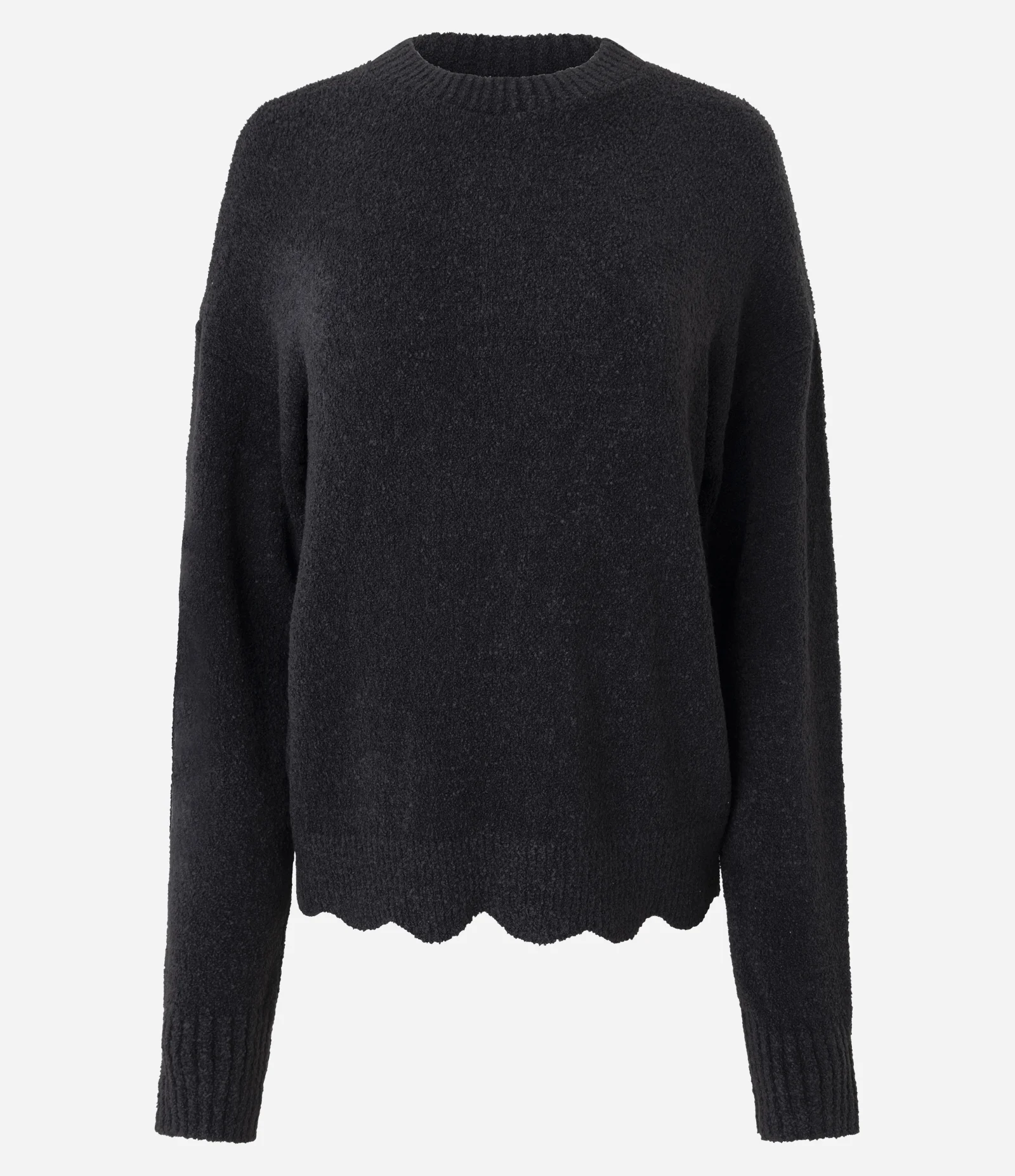 Blusão em Tricô Mousse Liso com Barra Ondulada Preto 1