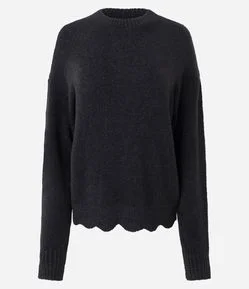 Blusão em Tricô Mousse Liso com Barra Ondulada