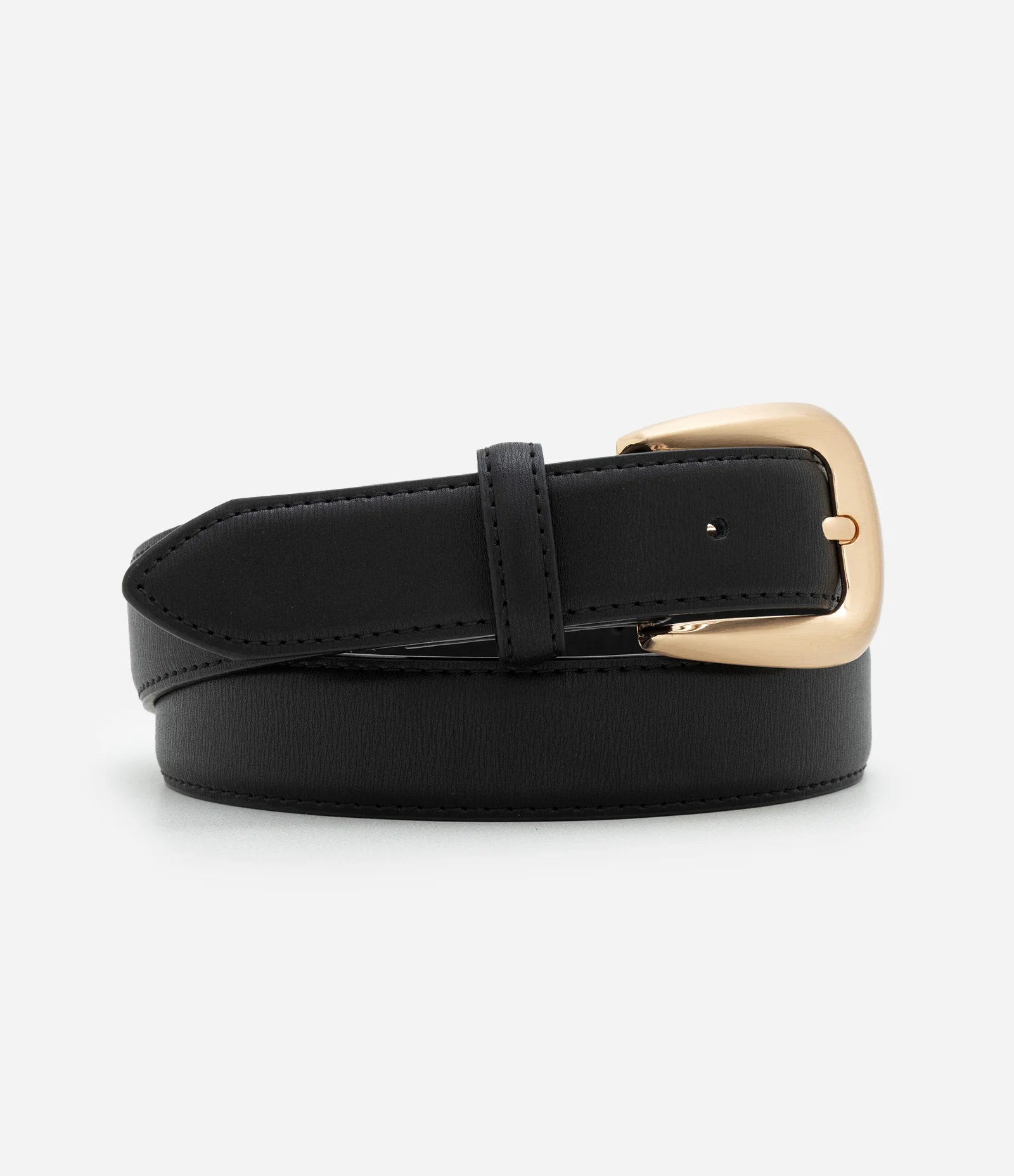 Cinto Médio de Couro Estruturado com Fivela Metálica Preto 1