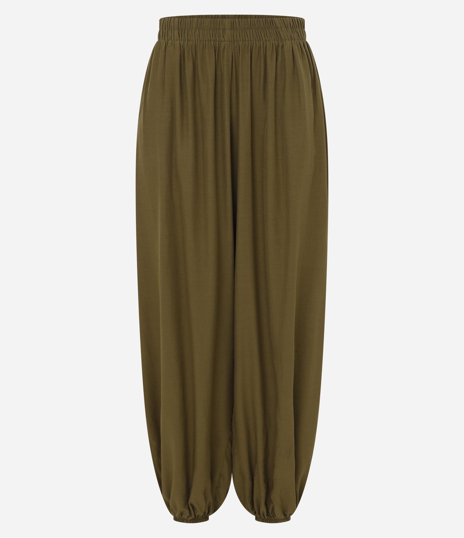 Calça Boho Balloon em Viscose com Elástico no Cós e Barra Verde Oliva 1