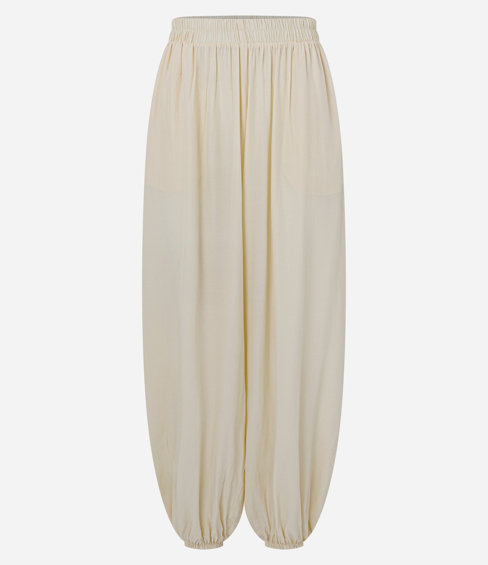 Calça Boho Balloon em Viscose com Elástico no Cós e Barra Bege 1