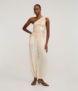 Calça Boho Balloon em Viscose com Elástico no Cós e Barra