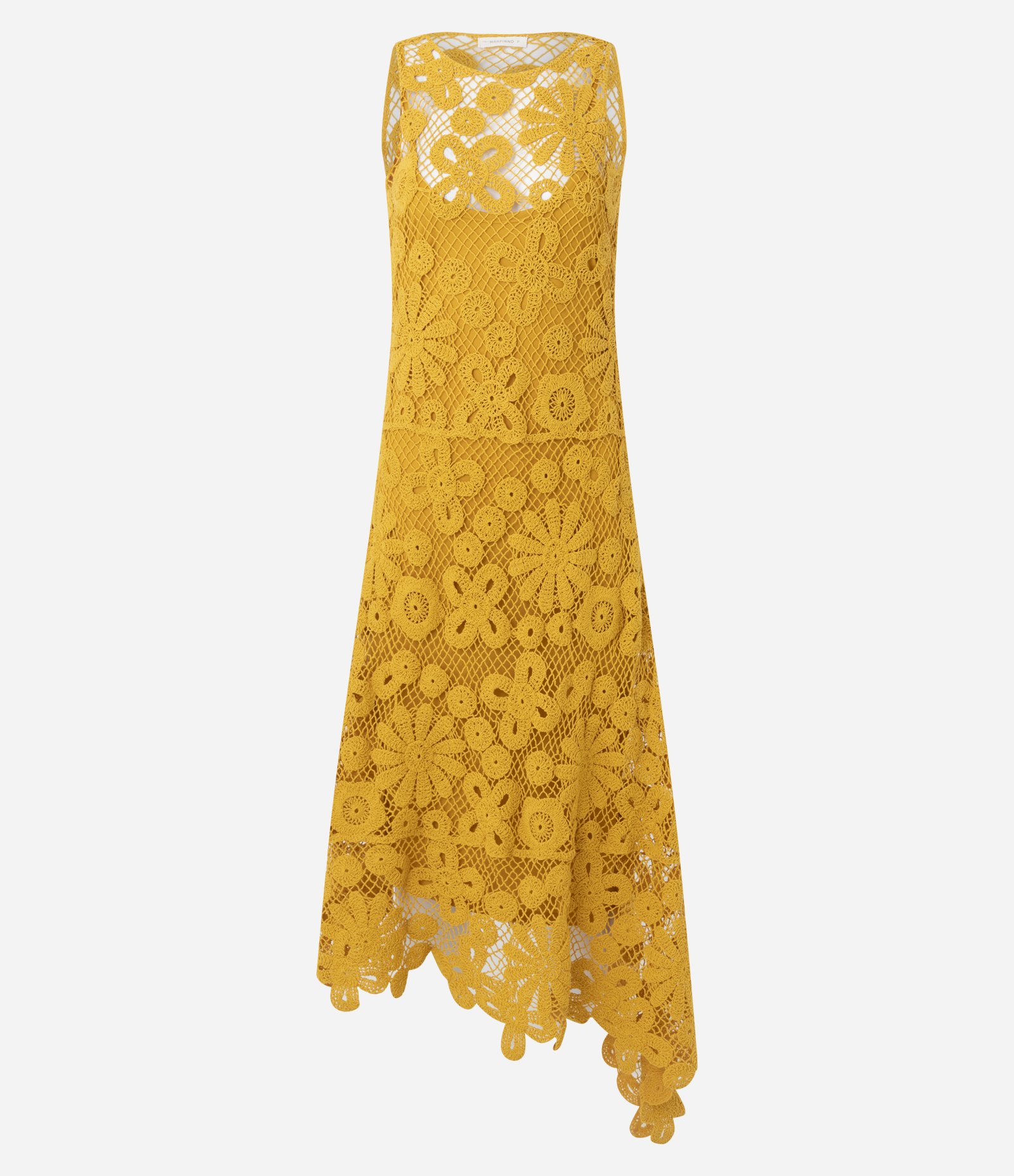 Vestido Midi de Crochê com Barra Assimétrica Amarelo 6
