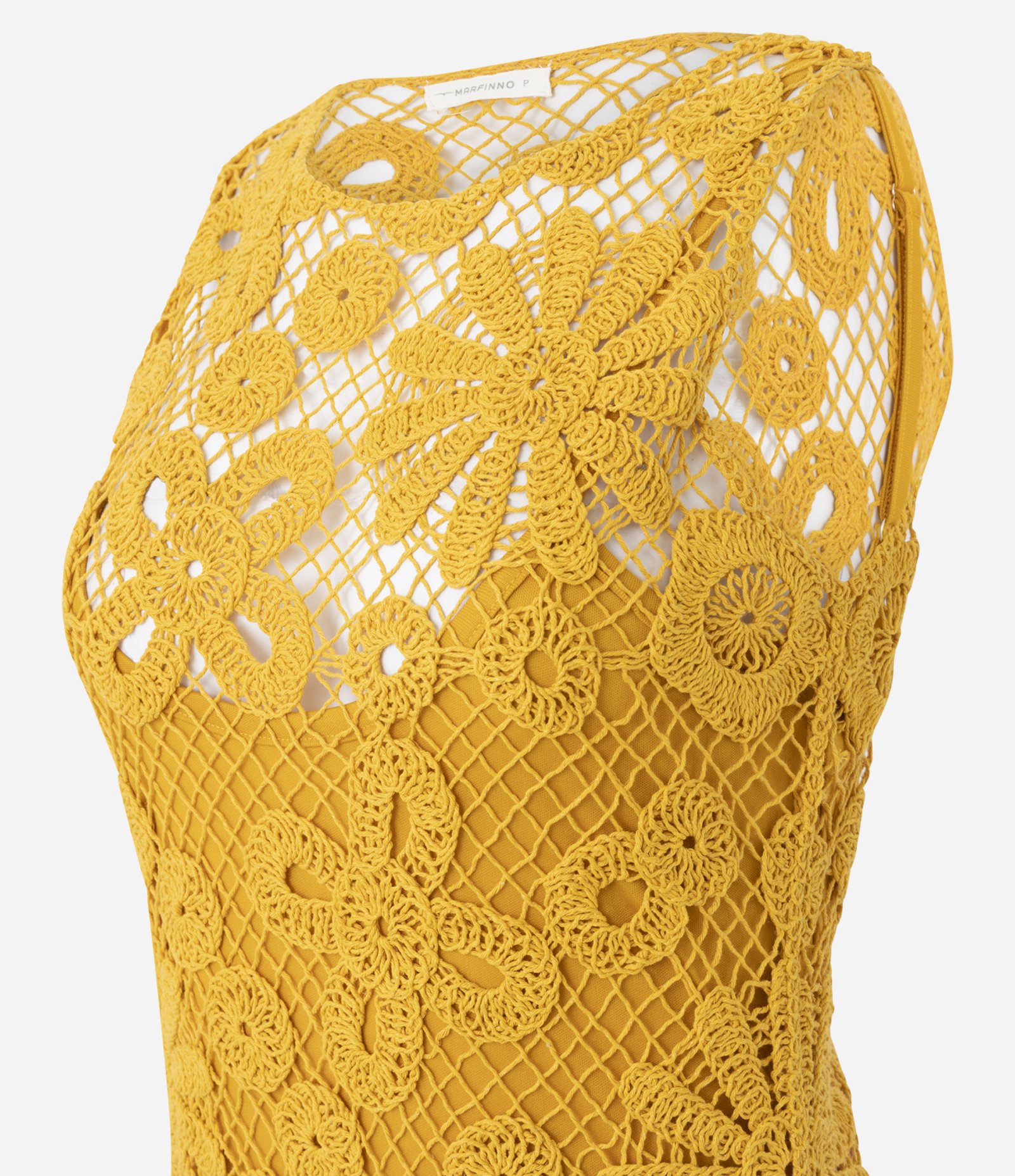 Vestido Midi de Crochê com Barra Assimétrica Amarelo 7