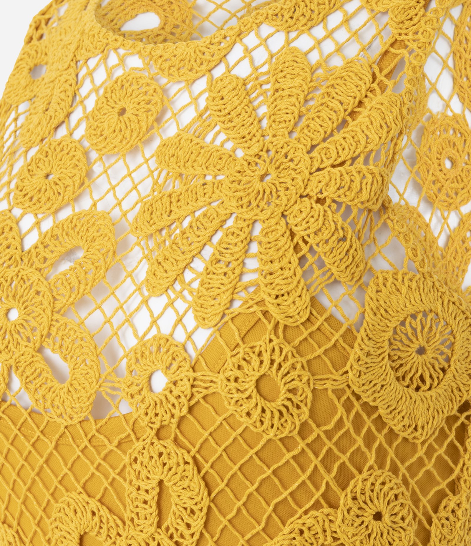 Vestido Midi de Crochê com Barra Assimétrica Amarelo 8