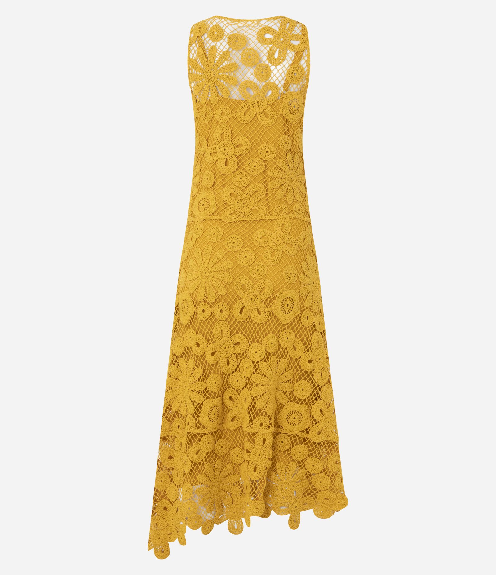 Vestido Midi de Crochê com Barra Assimétrica Amarelo 9