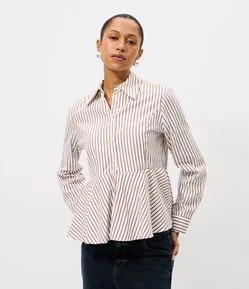 Camisa Peplum com Pregas e Estampa Listrada