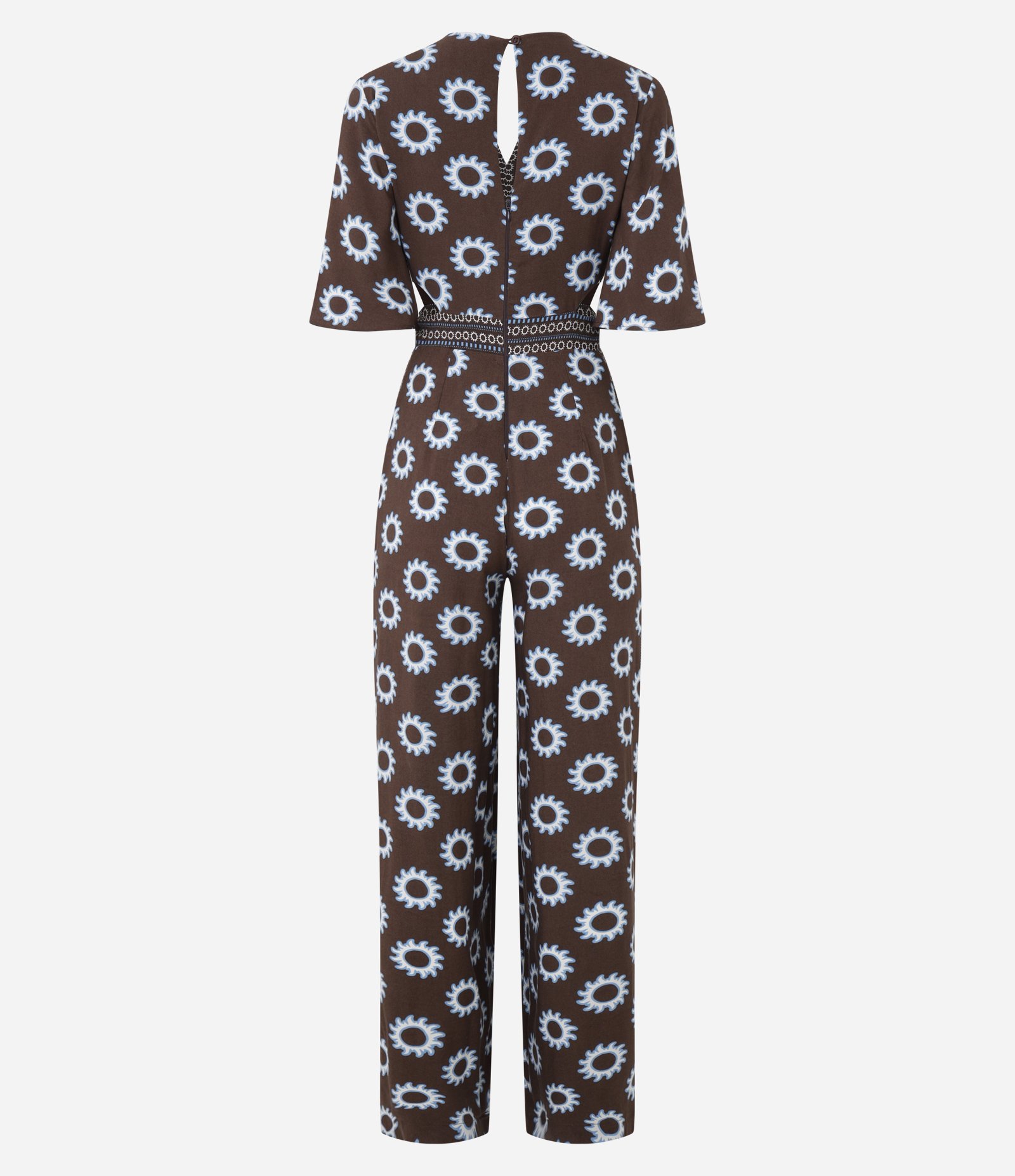 Macacão em Viscose com Decote V e Estampado Marrom Médio 7