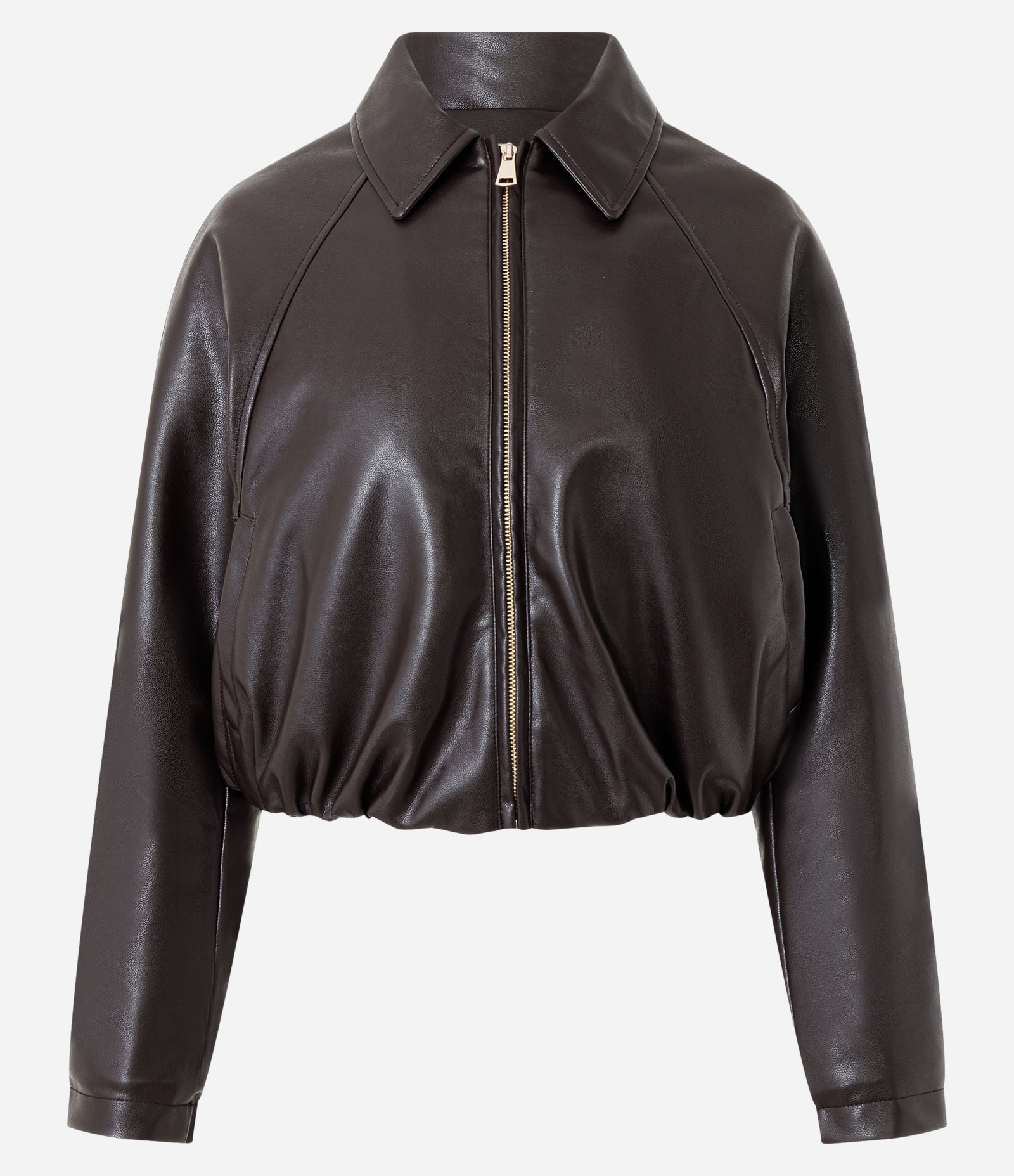 Jaqueta Balonê em PU com Elástico na Barra Marrom 5