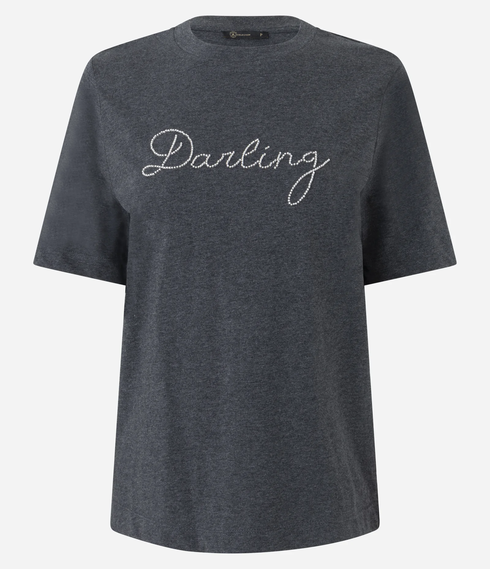 Camiseta Regular em Algodão com Lettering Brilhoso Cinza 5