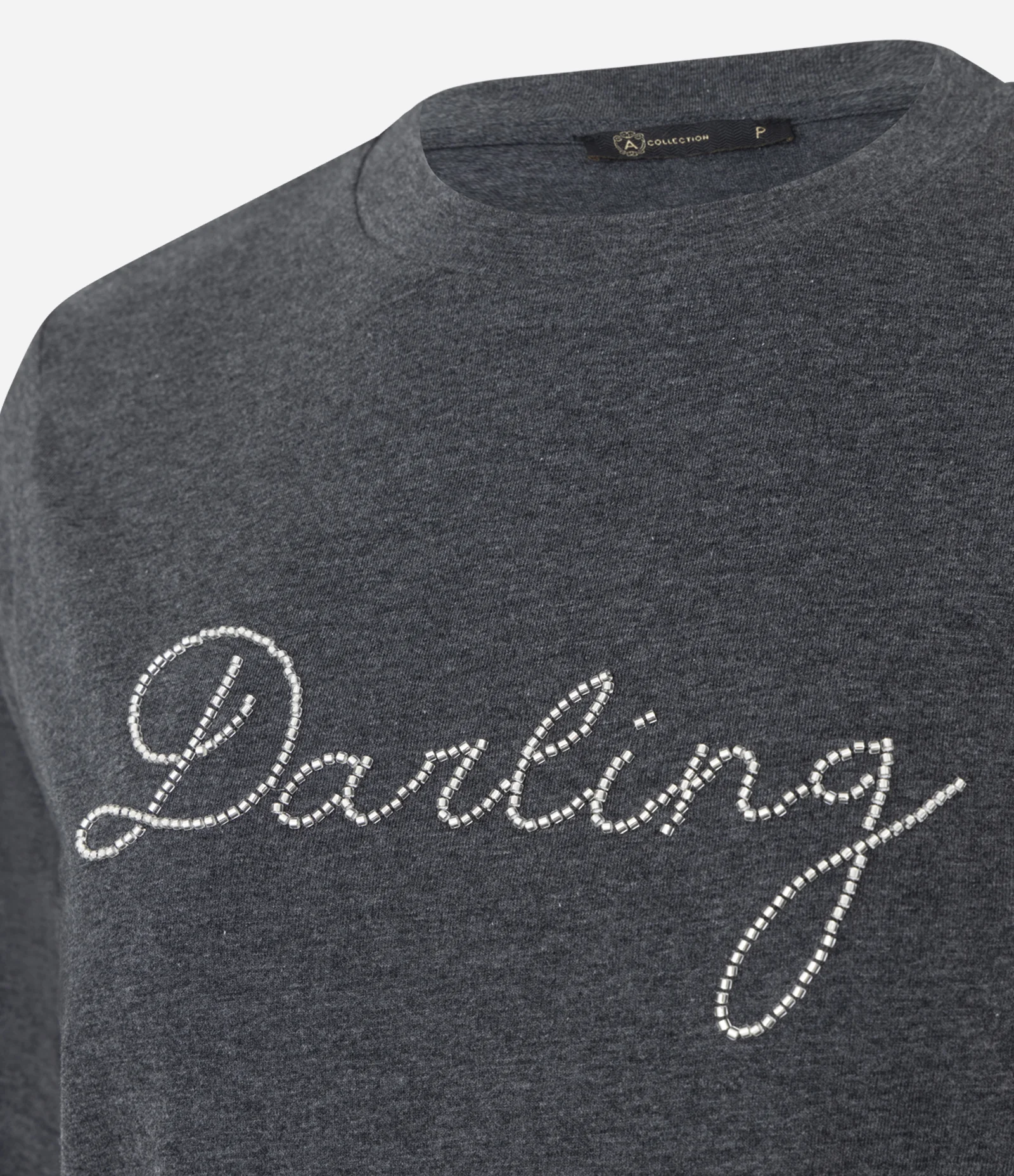 Camiseta Regular em Algodão com Lettering Brilhoso Cinza 6