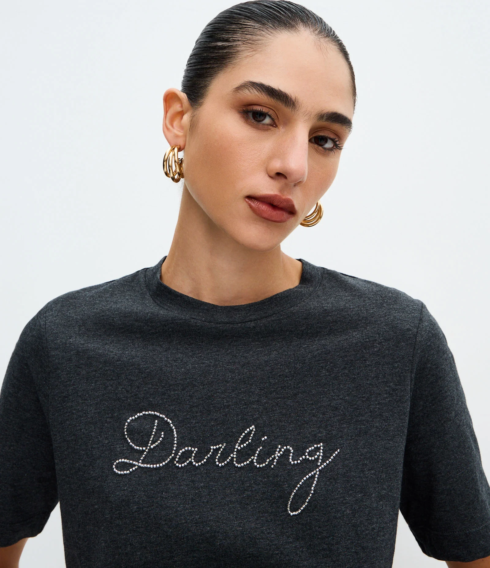 Camiseta Regular em Algodão com Lettering Brilhoso Cinza 3